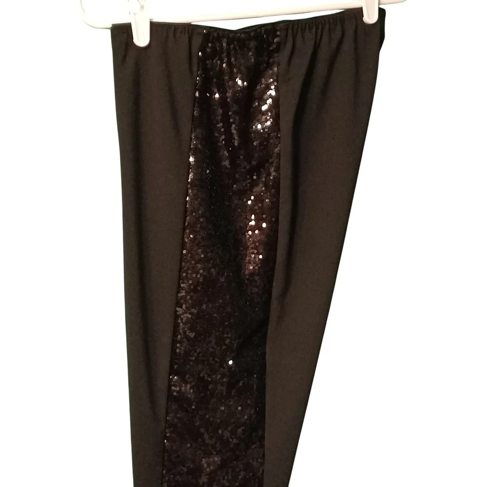 Venus Black Sequin Side Panel Leggings Womens Large Elastic Waist J81528 FA18